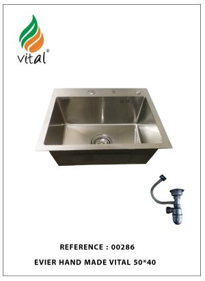 EVIER INOX 50×40 POLISH SIM SS EGOUTTOIR REF:286