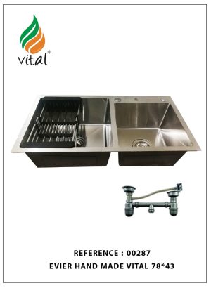 EVIER INOX 78X43 POLISH DOU SS EGOUTTOIR REF:287