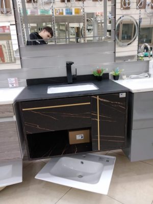 MEUBLE SDB 080 SUSPENDU MARBRE NOIR